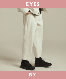 CROPPED TAPERED DENIM TROUSERS IVORY
