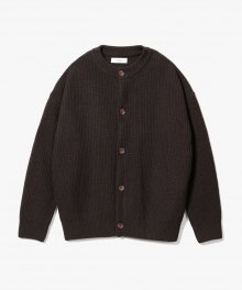 Concise Round Neck Cardigan [Brown]