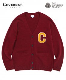 COVERNAT X TWC C LOGO KNIT CARDIGAN BURGANDY