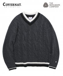 COVERNAT X TWC MIXED CABLE V-NECK KNIT CHARCOAL