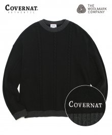 COVERNAT X TWC CABLE KNIT CREWNECK BLACK