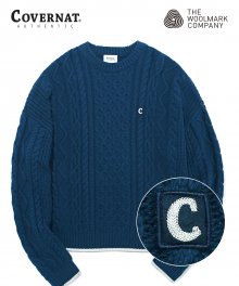 COVERNAT X TWC ARAN KNIT CREWNECK BLUE