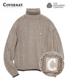 COVERNAT X TWC ARAN KNIT ROLL NECK OATMEAL