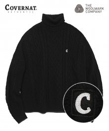 COVERNAT X TWC ARAN KNIT ROLL NECK BLACK