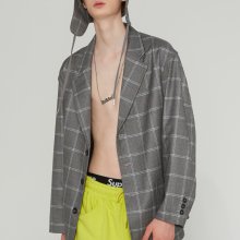 3 BUTTON CHECK JACKET_GREY