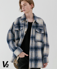 [UNISEX] Overfit wool check jacket_blue