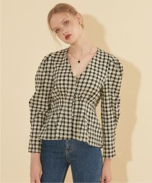 Puff Shoulder Blouse_ Gingham Check
