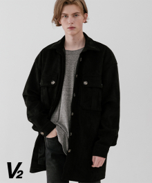 Overfit suede long jacket_black