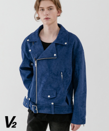 [UNISEX] Overfit suede rider jacket_blue