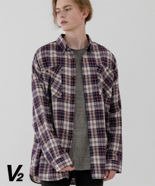 Overfit two pocket check shirt_purple