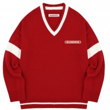 WAPPEN V NECK  KNIT SWEATER_RED