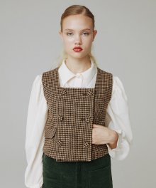 Wool check vest_brown
