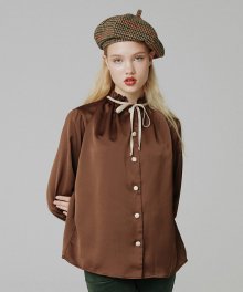 Neck shirring blouse_brown