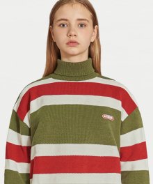 MG9F STRIPE PULLOVER KNIT (OLIVE GREEN)