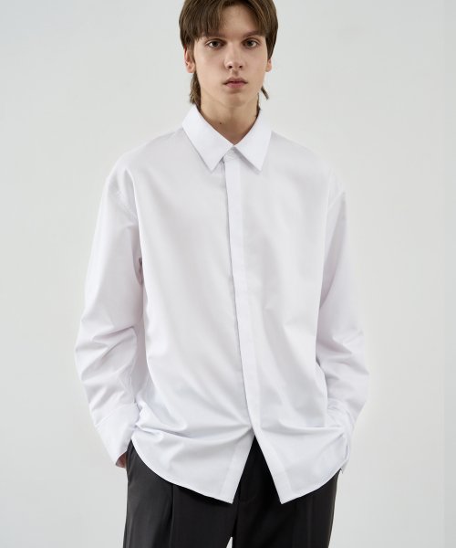 드로우핏(drawfit) 오버사이즈 히든 미니멀 셔츠 [WHITE]