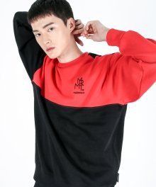 (기모)(유니섹스)Color fleece-lined Sweatshirt(BLACK&RED)