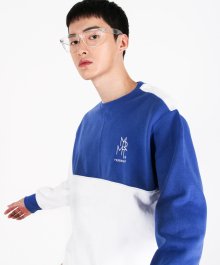 (기모)(유니섹스)Color fleece-lined Sweatshirt(BLUE&WHITE)