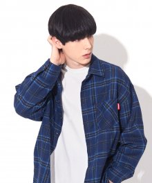 [UNISEX]OSD DIAGONAL POCKET CHECK SHIRTS(DEEPBLUE)