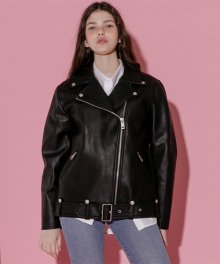 [UNISEX] Overfit normal leather zipper belt jacket