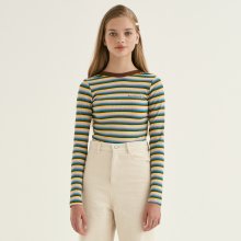 Stripe U-neck T-shirt [Brown]