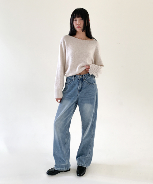 밀리언코르(millioncor) [9085] 시그니처 진청 세미와이드 데님팬츠