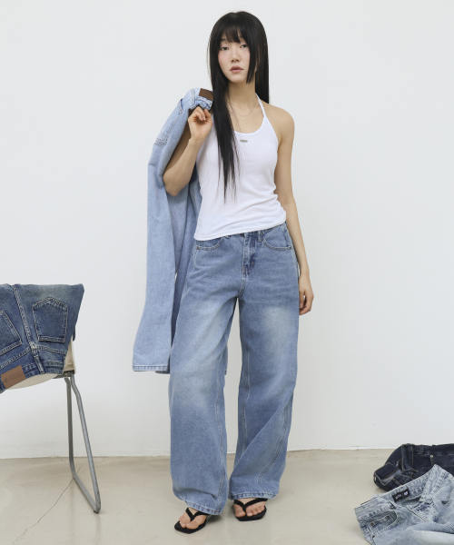 밀리언코르(millioncor) 9085 시그니처 진청 세미와이드 데님팬츠