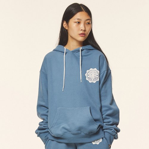 Унисекс оверсайз худи с круглым лого на флисе (Sky Blue)
