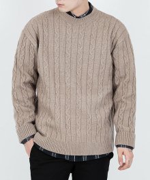 CABLE LAMBS WOOL KNIT (Beige)