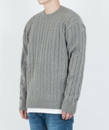 CABLE LAMBS WOOL KNIT (Gray)