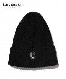 C LOGO KNIT RIP BEANIE BLACK