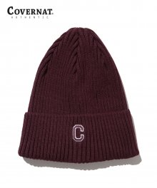 C LOGO KNIT RIP BEANIE BURGANDY