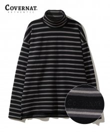 L/S STRIPE ROLL NECK TEE BLACK