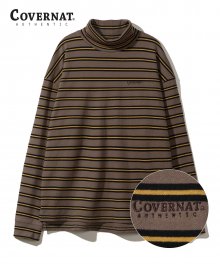 L/S STRIPE ROLL NECK TEE BROWN