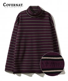 L/S STRIPE ROLL NECK TEE BURGANDY