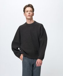 AIR WOOL OVERSIZE KNIT-CHARCOAL BROWN