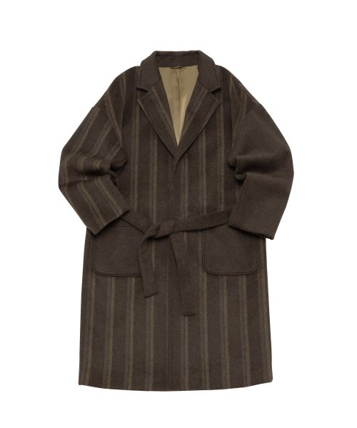 STRIPE COMBINATION WOOL ROBE COAT (Brown)