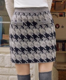(SK-19731) HOUND TOOTH KNIT SKIRT GRAY