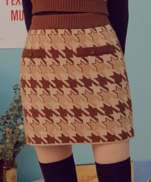 (SK-19731) HOUND TOOTH KNIT SKIRT BROWN