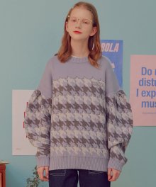 (KT-19734) HOUND TOOTH KNIT PULLOVER LIGHT BLUE