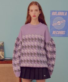 (KT-19734) HOUND TOOTH KNIT PULLOVER LAVENDER
