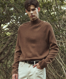 Twofold Half Neck Knit - Brown