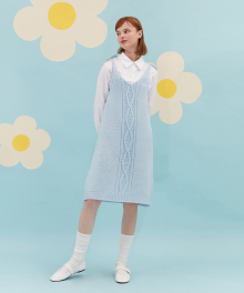 RIBBON KNIT ONEPIECE_sky blue