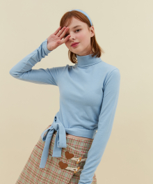 RIBBON STRAP POLO NECK T-SHIRTS_sky blue