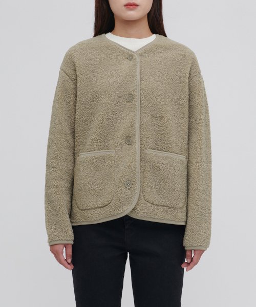 무신사 스탠다드 우먼() 우먼즈 플리스 칼라리스 재킷 [베이지] 상품 이미지