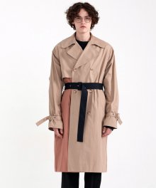 [PREMIUM] COLOR BLOCKING MILITARY TRENCH BEIGE [OVER FIT]