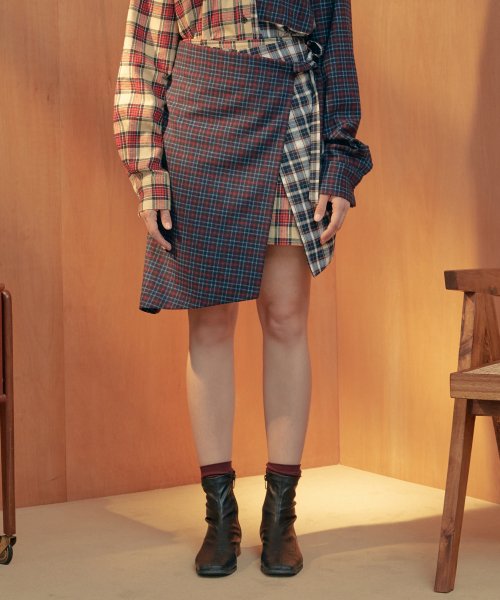 니어앤디어(near8dear) 체크 콤비 랩 스커트