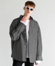 DENIM OVER STRIPE SHIRT BLACK