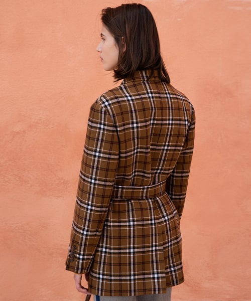 Collin check belted jacket (camel)