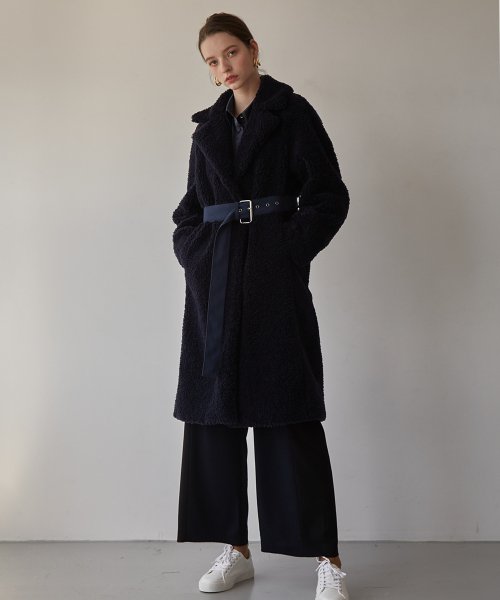뮤게(MUGUET) BELT FAUX FUR LONG COAT (NAVY) - 271,200원 | 무신사 스토어
