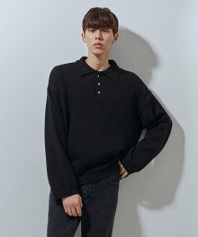 540 button collar knit black
